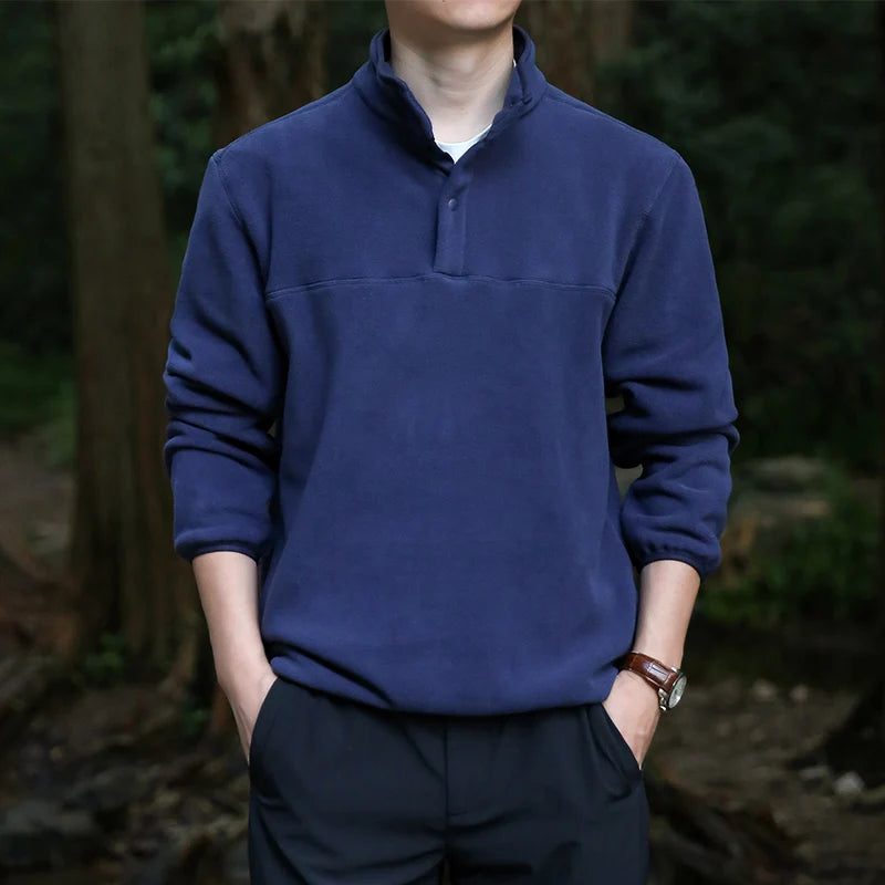 Men Sweatshirt Turtleneck Half Button