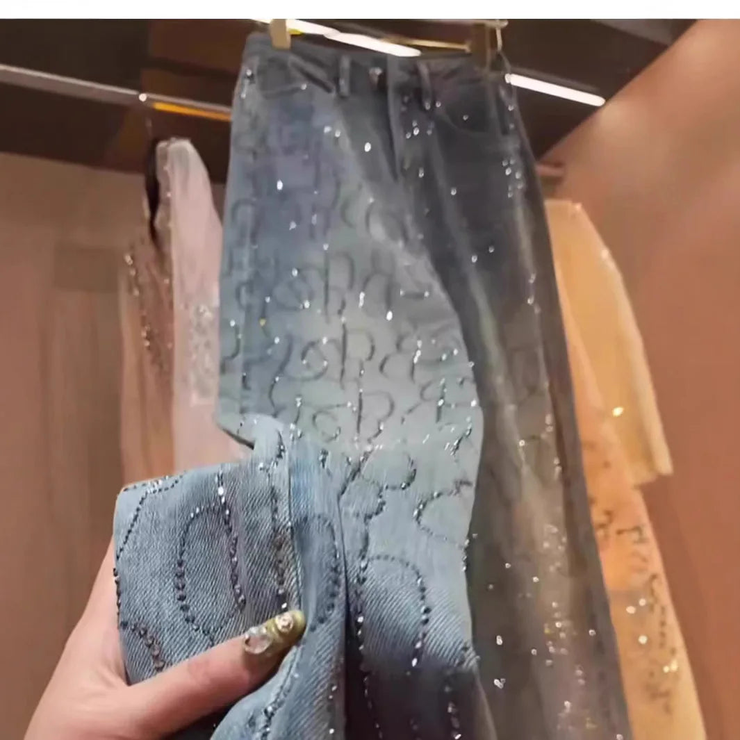 Women's Jeans  Heavy Industry High-end Versatile High-waisted Slim Straight Pants