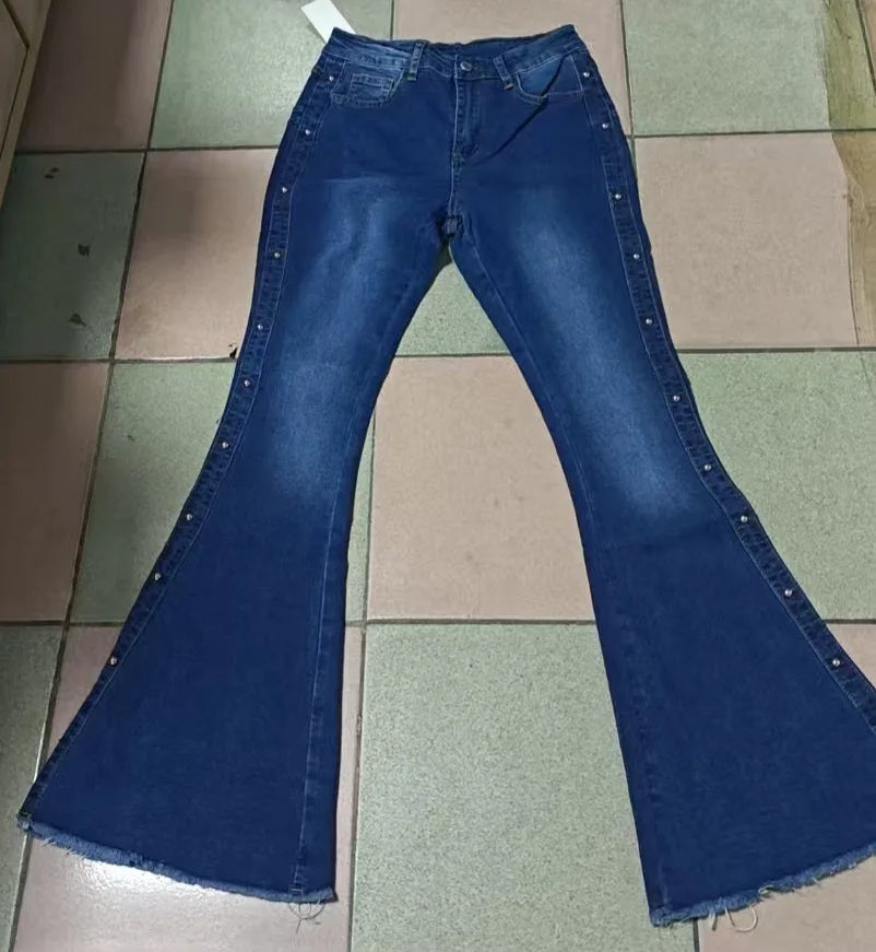 Women's waisted elastic floor speaker jeans