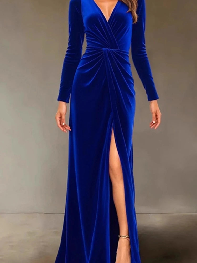 New V-neck Slim Twist High Waist Evening Dress
