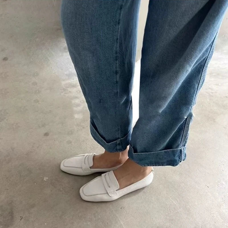 Loafers Woman Leather Mocassins  Casual Flat Shoes