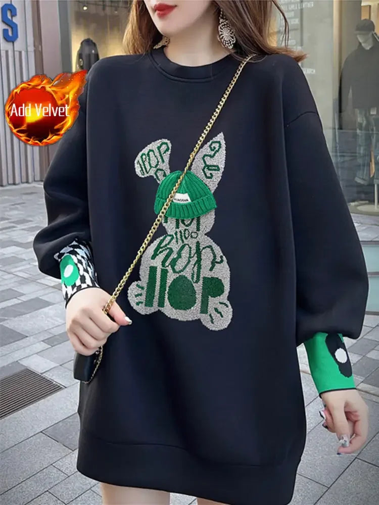 Sweatshirt for Women BlackGraphic Long   Embroidered Pullover
