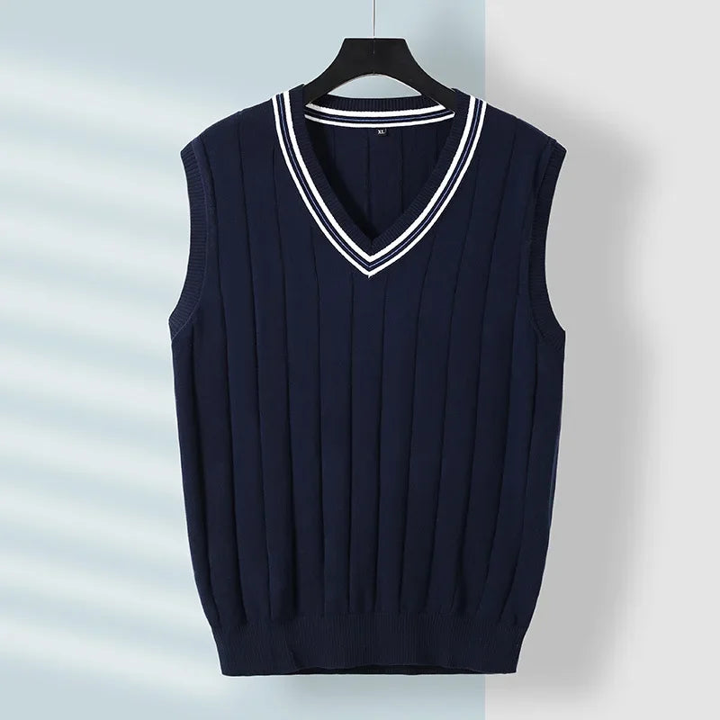 Men Knit Vest Casual Knitted Sweater  Waistcoat