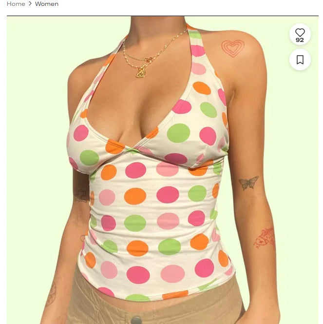 Women Tank Tops Dot Print Tie-Up Halter Neck