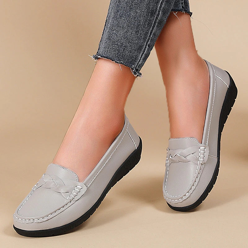 Women Flats Wedge Leather Fashion Comfortable Shoes Slip On Nurse Shoes