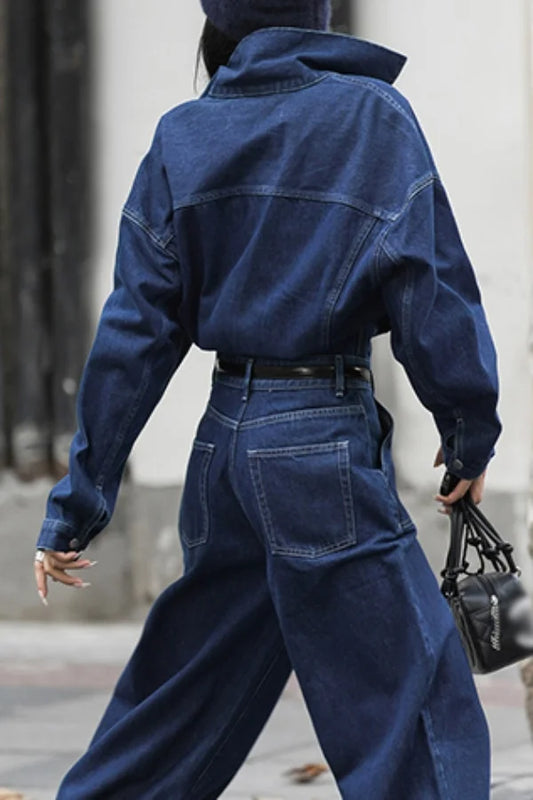 Jumpsuits Women  Safari Style Loose Long Sleeve Denim Jumpsuits