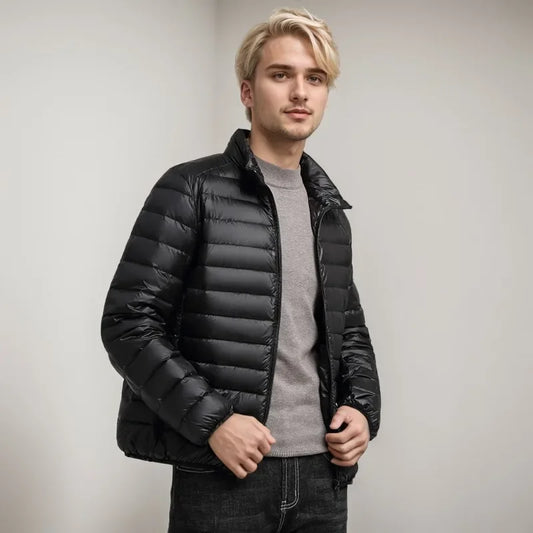 All-Season Puffer Jacket Men White Duck Down Portable Lightweight Jacket