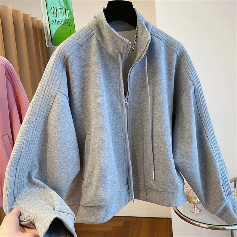 Short Cardigan Zipper Long Sleeve Top Windbreaker Female Outerwear