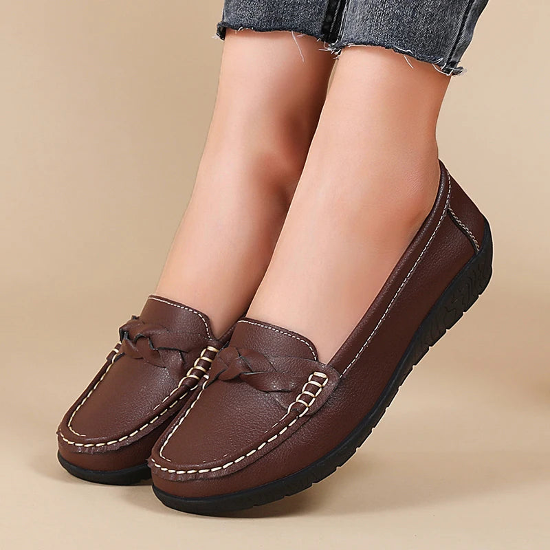Women Flats Wedge Leather Fashion Comfortable Shoes Slip On Nurse Shoes