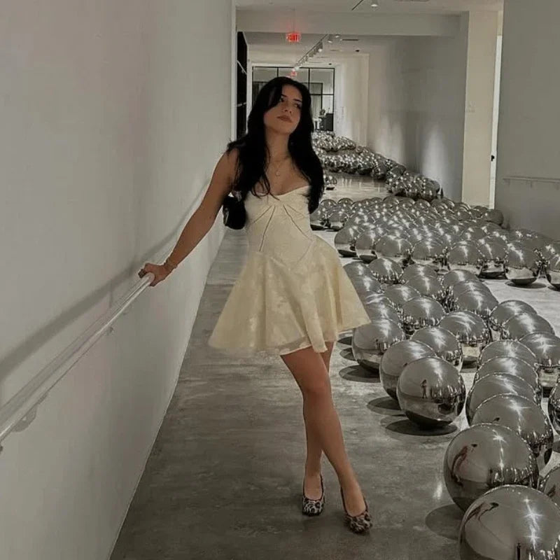 Women Fashion Casual  A Line Dress Lace Up Elegant Graduation Birthday Dress