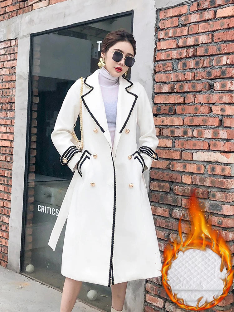Winter Double Breasted Black Long Woolen Coats