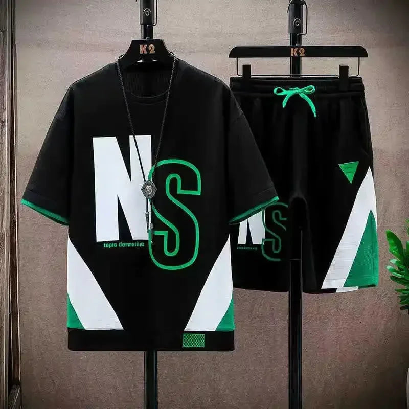 Men Summer Tracksuit Short T-Shirt +Shorts Set Sports Fashion Outfit