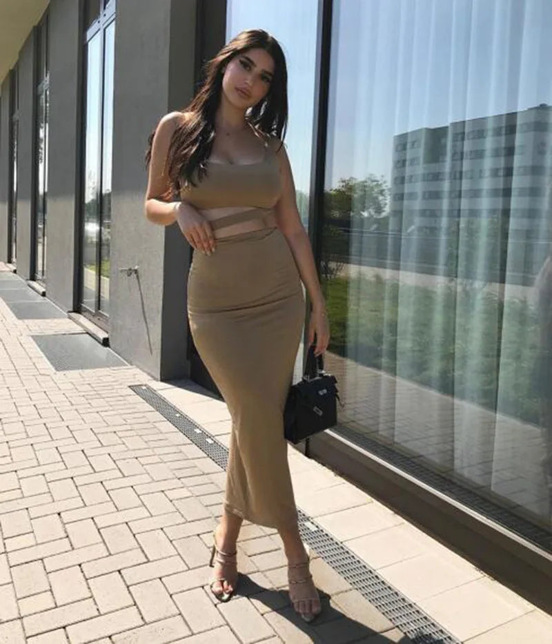 Female Clothing Sexy Pleated Hollowout Two-piece Dress