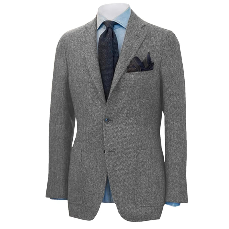 Men's Suit Herringbone Blazer Prom Tuxedos Wool Jacket （Only Coat）