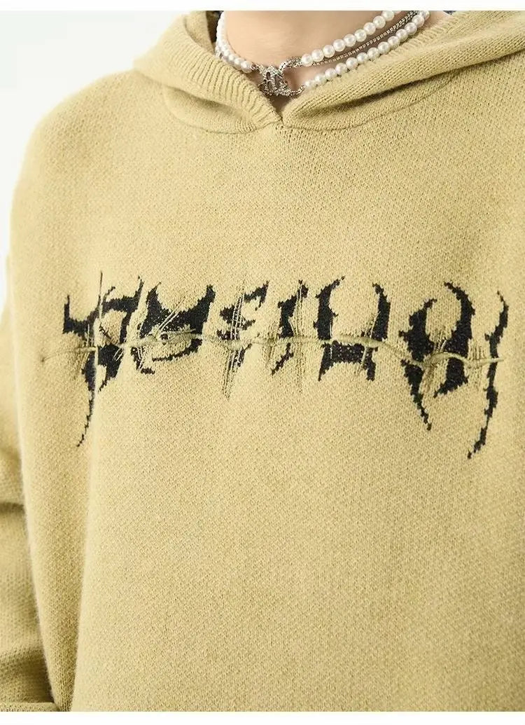 Men's American Lazy-Style Sweater: Hooded Loose Knitwear with Unique Design