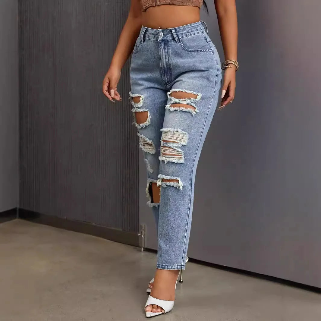 Versatile Casual Washed Ripped Jeans