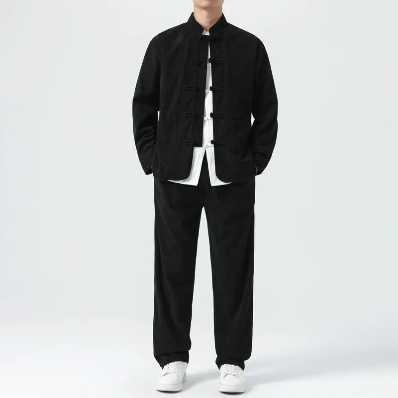 Men Corduroy Sets Men Tang Suit Jackets +Pants