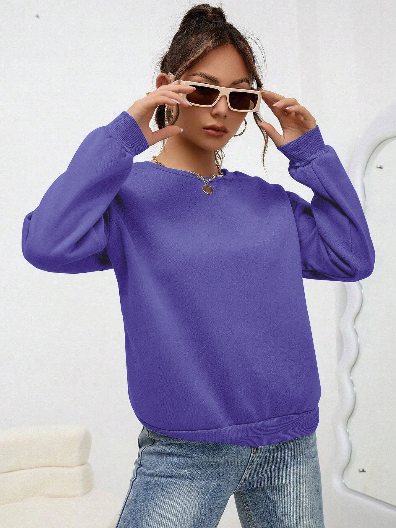 Woman Sweatshirt Casual Solid Color All-Match Clothing