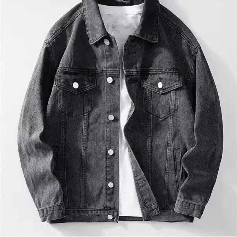 Men's Cyberpunk Denim Jacket Vintage Washed Tiger Skull Bone