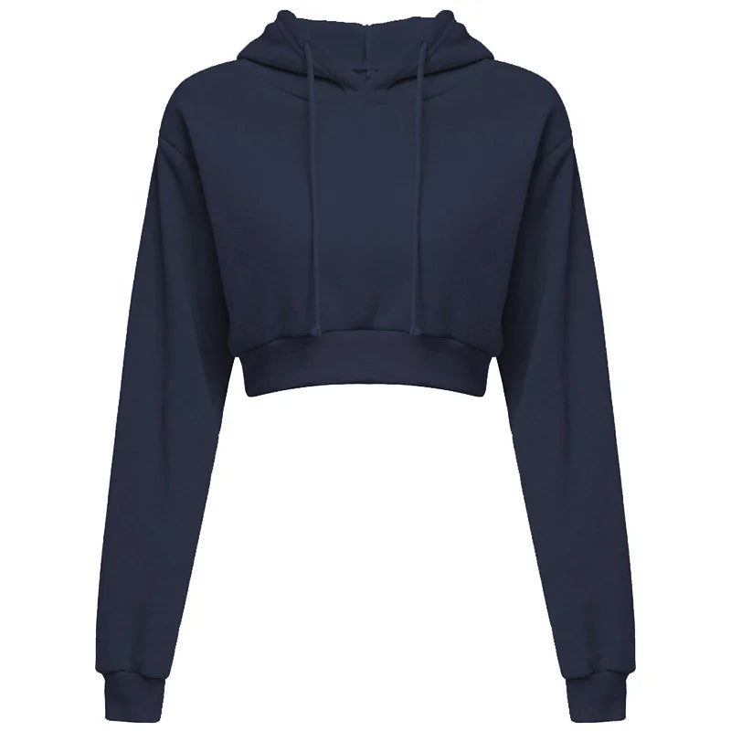 Women's casual solid color hooded sweatshirt with long sleeves