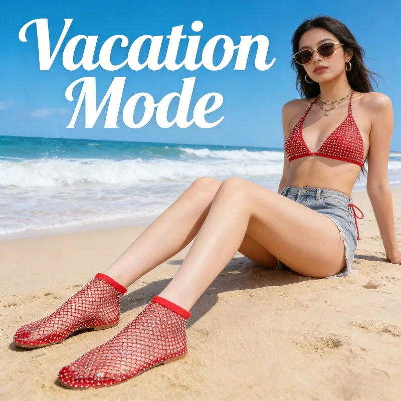 Women Summer Flats  Luxury Rhinestone  Sandals