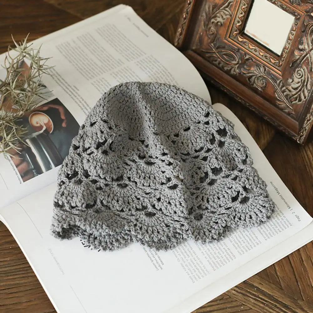 Ladies Hollow Out Lace Jacquard Hat Soft Manual Crochet Knitted Hat