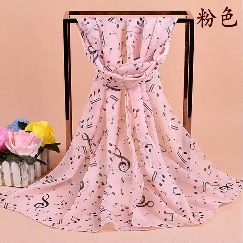 Ladies Musical Note Print Chiffon Neck Scarf