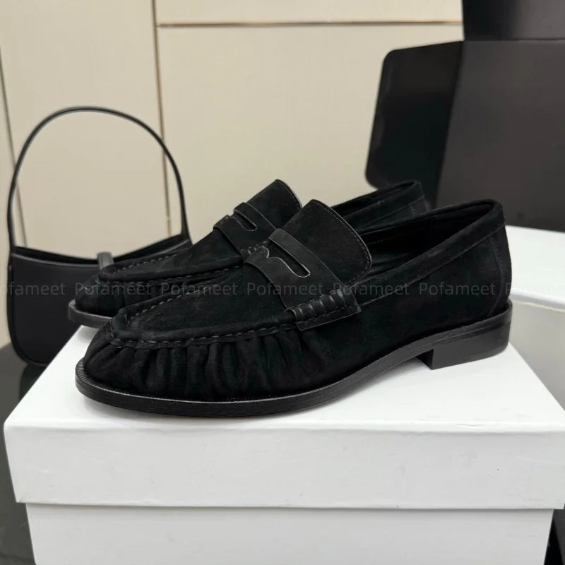Women Loafers Flats Round Toe Soft Suede Leather Top Quality Casual Shoes