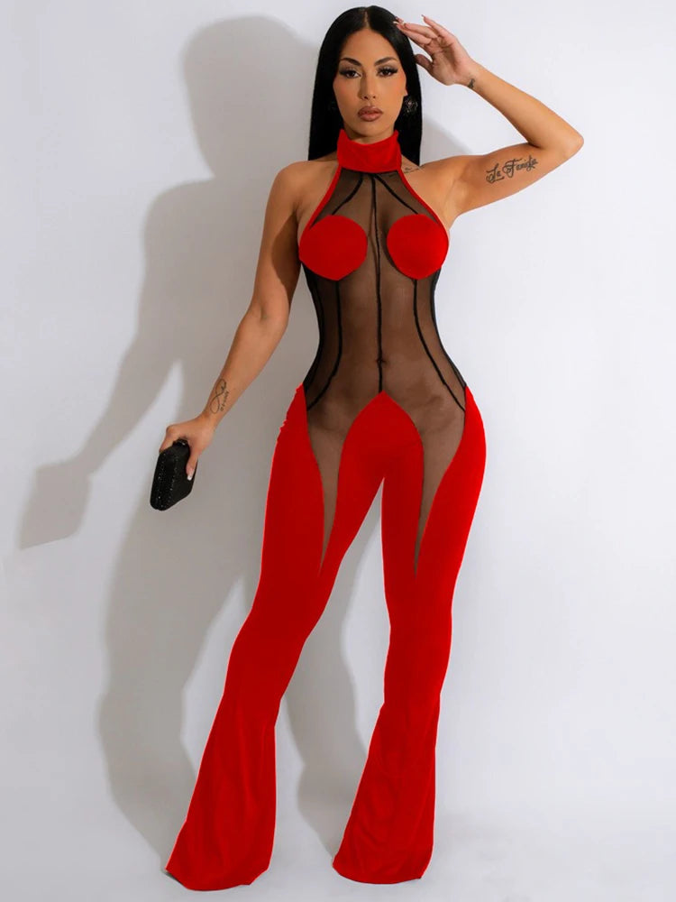 Full Jumpsuits for Women Halter Neck Jumpsuit Backless Sexy Lace