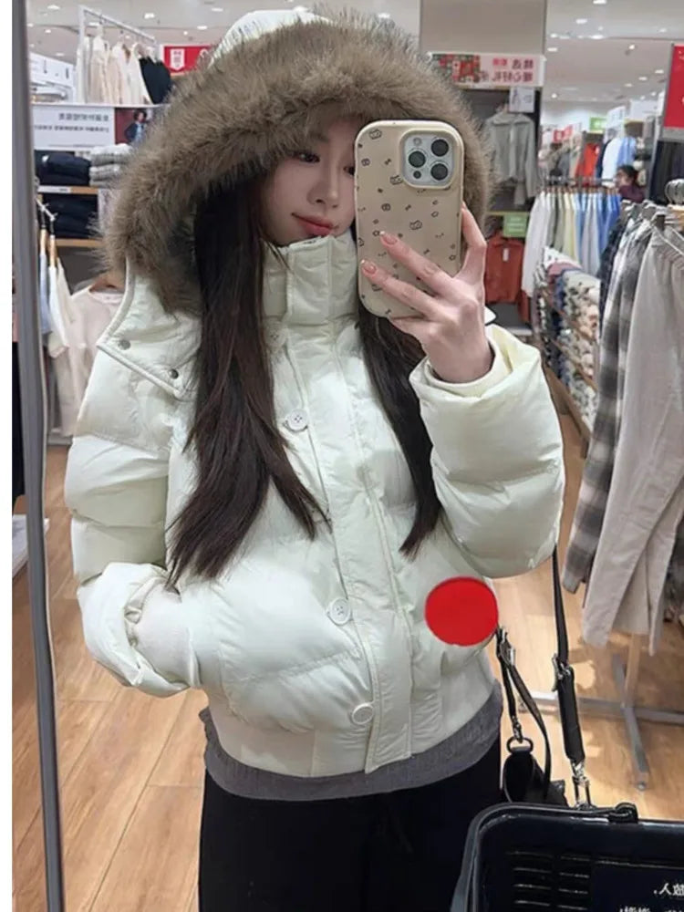 Fur Hooded Jacket Women Outerwear Female  Puffer Bubble Coat