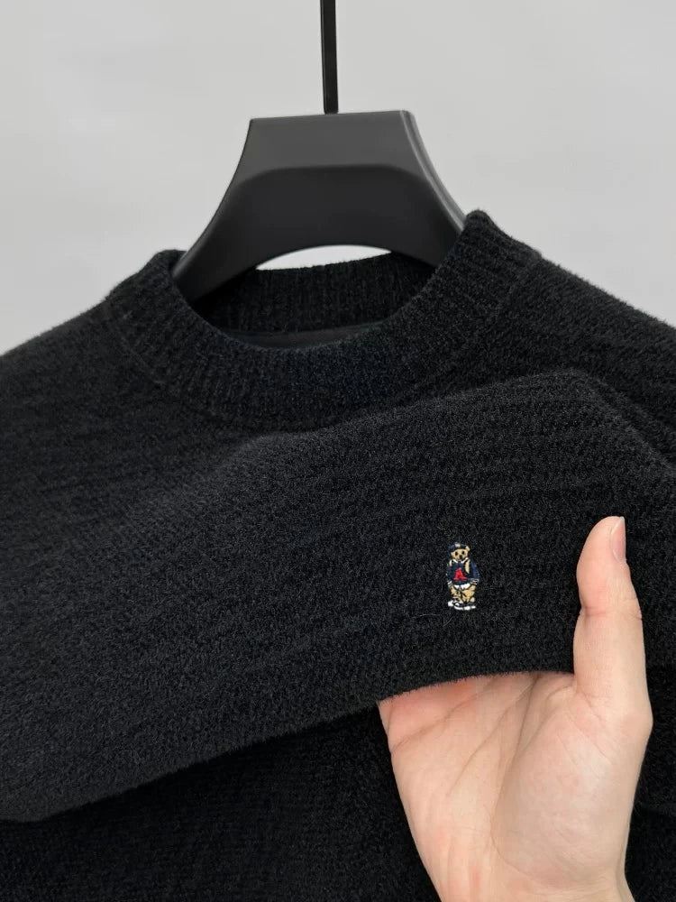 Fashion high-end brand knitted round neck sweater little bear embroidery