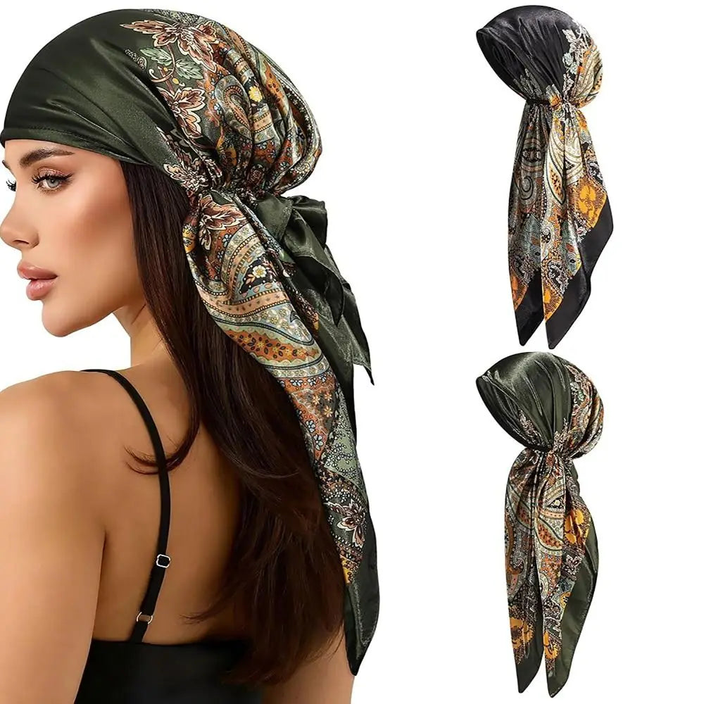 Fashion Leopard Print Print Turban Hat Elegant Thin Satin Head Scarf