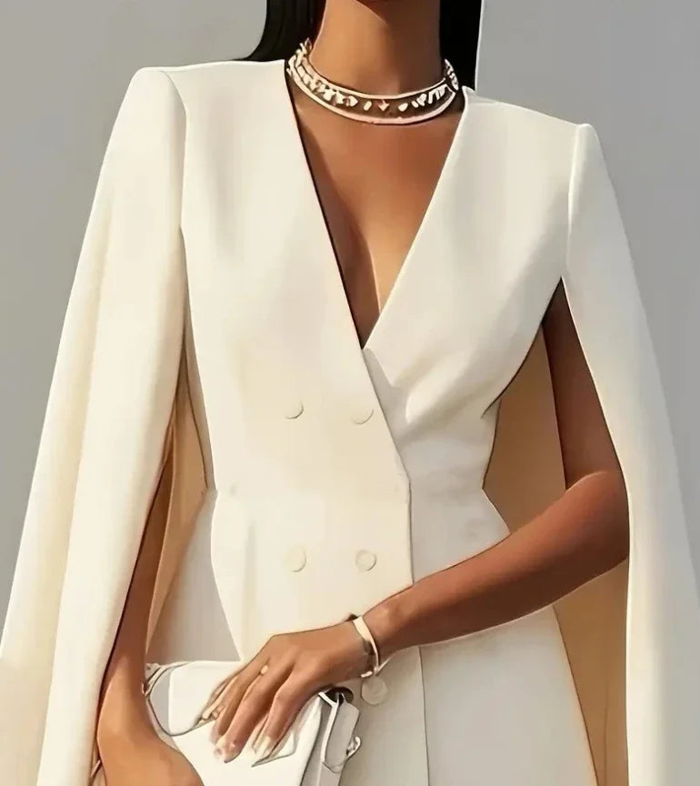 Double Breasted Shawl Cape Solid Color V-Neck Mini Dress