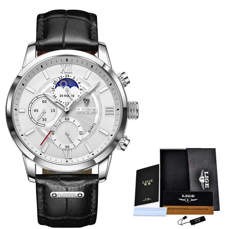 Men's Watches LIGE  WristWatch Leather Quartz Watch Sports Waterproof
