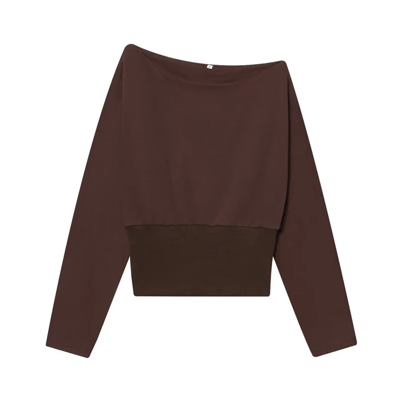 Women's Sweatshirt  Fashion Asymmetrical Off-Shoulder Solid Sweatshirt