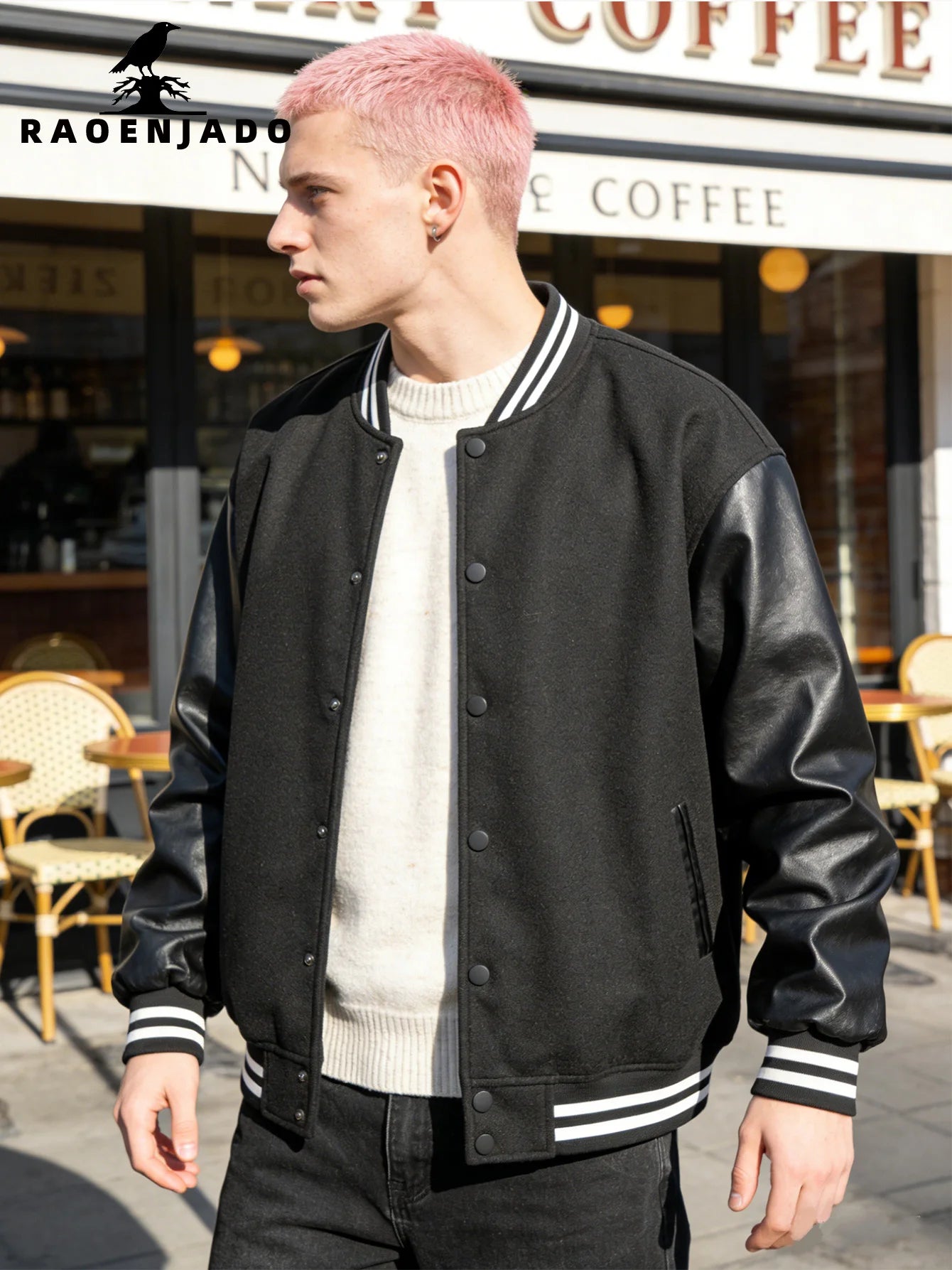 Faux Leather Sleeves Letterman Classic Baseball Coat Bomber Jacket