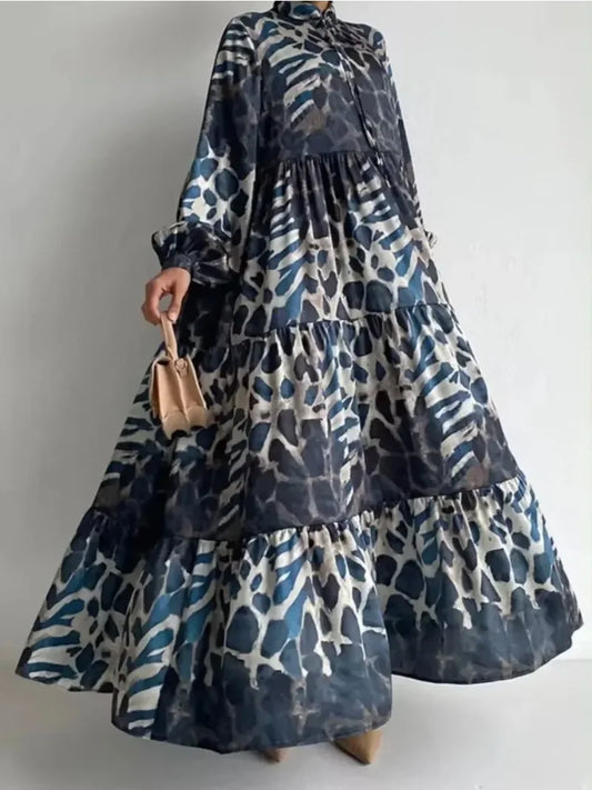 Ramadan Eid Muslim Women Abaya Leopard Print Dresses
