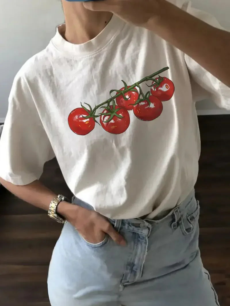 Female T Shirts Fashion Graphic Women Clothing Fruit Tomato Print Women Short Sleeve Streetwear T-Shirts Tees Aesthetic Clothes