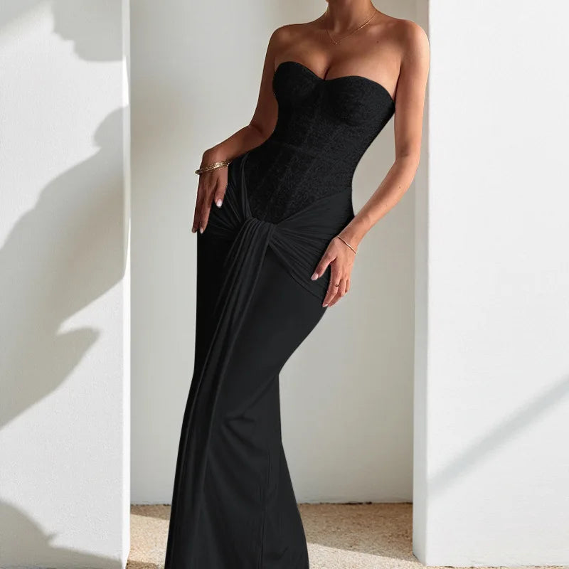 Backless Solid Slim Long Elegant Evening Dress