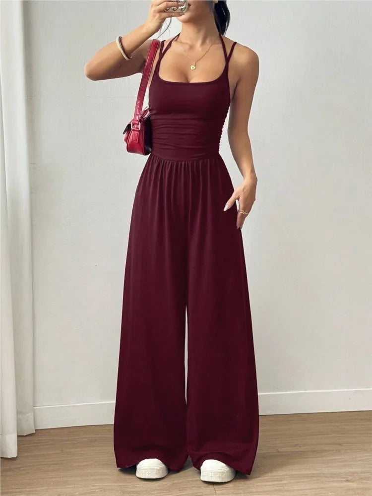 Casual Jumpsuit  Wide Leg Trouser  Sleeveless Sling Silm