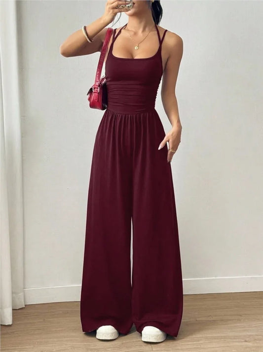 Casual Jumpsuit  Wide Leg Trouser  Sleeveless Sling Silm