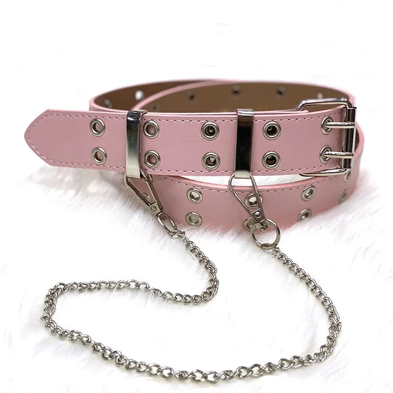 Women Trouser Belt Punk Cool Metal Buckle Adjustable Eyelet Leather Fashion