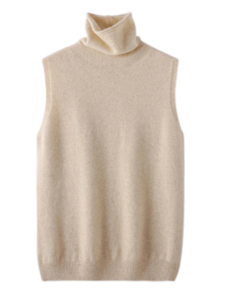 Wool Sleeveless Pullovers Turtleneck Sweater Waistcoat