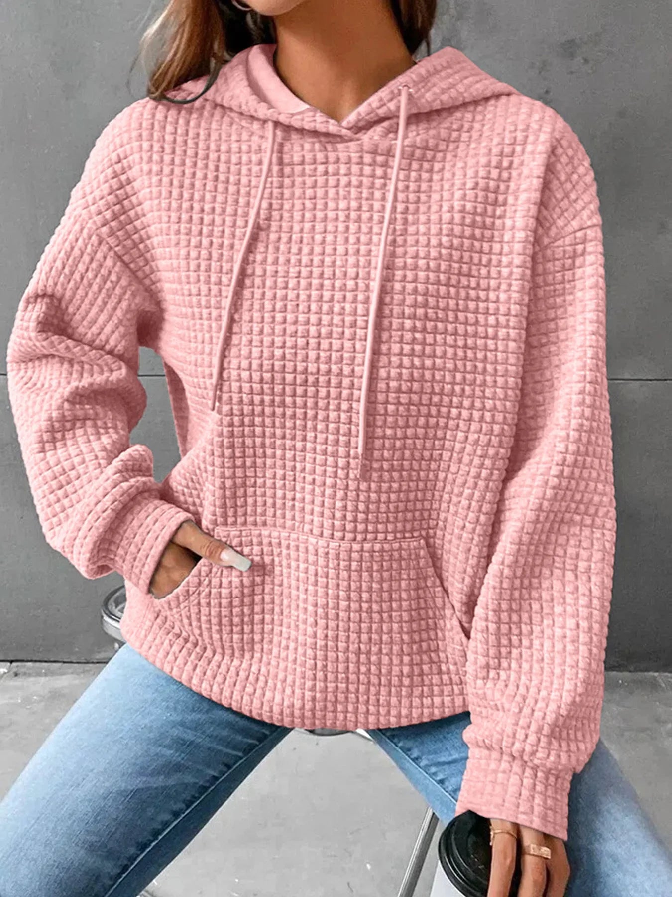 Women's hooded sweatshirt spring and autumn style waffle