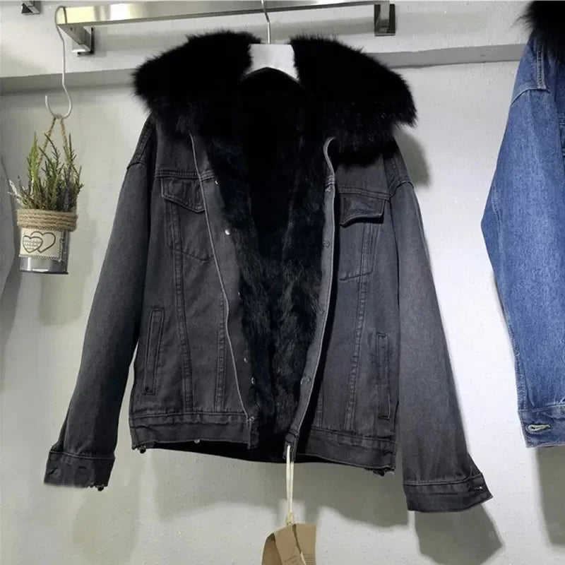 Denim  Basic Fleece Thick Padded Overcoat