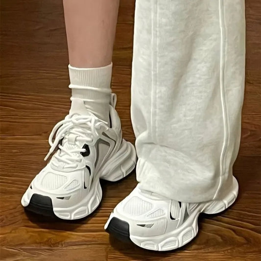 White Lace-Up Women's jogging Shoes platform Female designer shoes