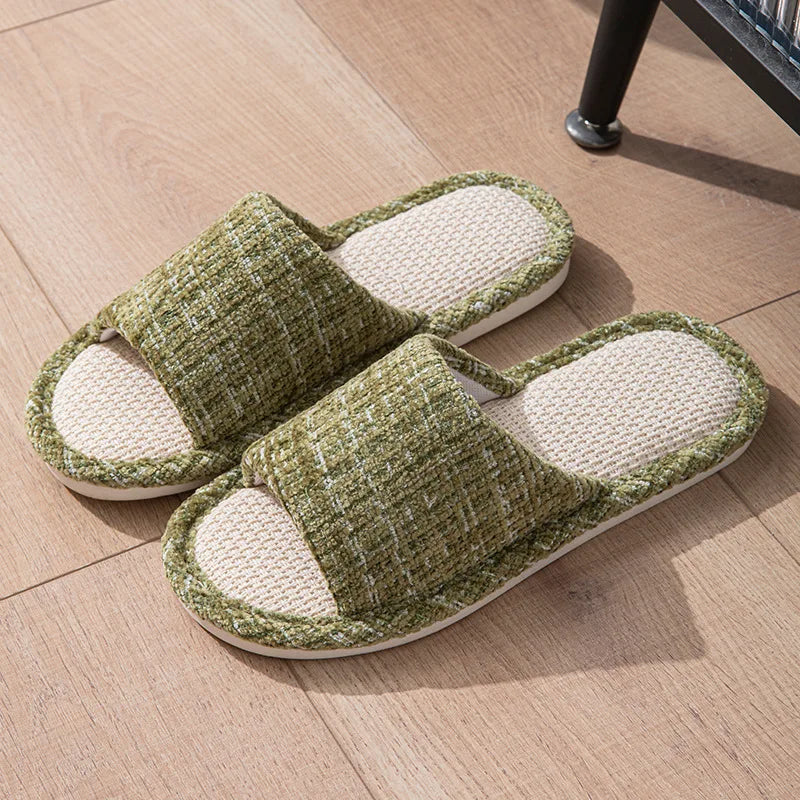 Linen Women Slippers House Flats Non-Slip Soft Sole