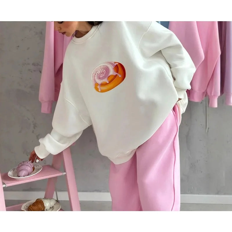 Women's Print Sweatshirt - Fleece-Lined, Loose Fit, Slimming Long-Sleeve