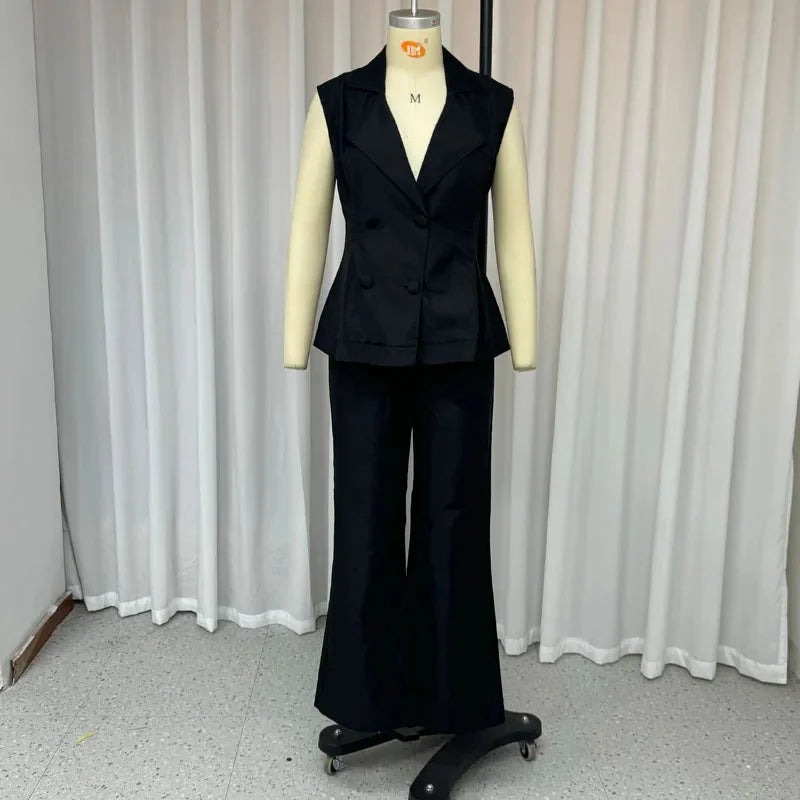 Women's Double Breast Vest and Pants Set
