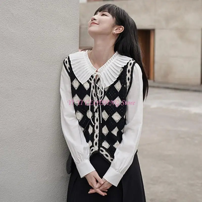 Plaid Sleeveless Sweater Vest V Neck Waistcoat